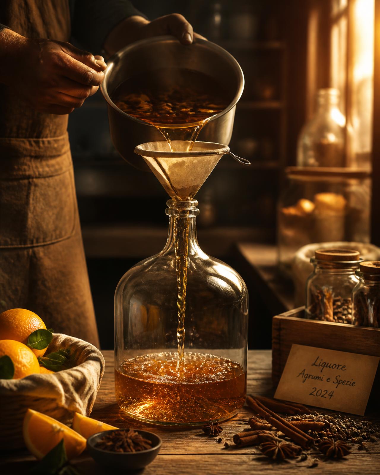 Processo artesanal de produção do licor com luz âmbar